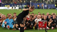 Norway's players celebrate after winning the 2026 World Cup Group I football match between Norway and Senegal at the New York/New Jersey Stadium in East Rutherford on June 22, 2026. (Photo by Charly Triballeau/ AFP)