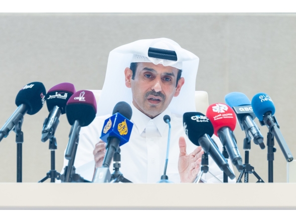 Minister of State for Energy Affairs, President and CEO of QatarEnergy H E Saad Sherida Al-Kaabi addressing the event yesterday.