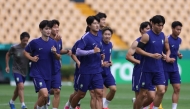 Republic of Korea players during a training session ahead of the match against South Africa. PIC: (AFP)