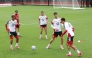 Kai Havertz of Germany trains with Leroy Sane (left) and Jamal Musiala (right).