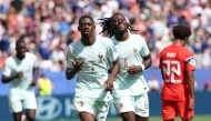 France's forward #07 Ousmane Dembele celebrates scoring his team's third goal with midfielder #06 Manu Kone during the 2026 World Cup Group I football match between Norway and France at the Boston Stadium in Foxborough on June 26, 2026. (Photo by FRANCK FIFE / AFP)