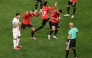 Egypt players react as referee Szymon Marciniak calls an offside violation and overturns the goal by Shoja Khalilzadeh #4 of IR Iran following a VAR review. Stu Forster/Getty Images/AFP
