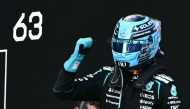 Mercedes' British driver George Russell celebrates after winning the Formula One Austrian Grand Prix at the Red Bull Ring race track in Spielberg, Austria on June 28, 2026. (Photo by Joe Klamar / AFP)