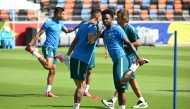 Brazil’s Vinicius Junior (second right) takes part in a training session with teammates.