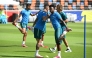 Brazil’s Vinicius Junior (second right) takes part in a training session with teammates.