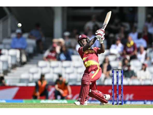 West Indies' Deandra Dottin plays a shot during the ICC Women's T20 cricket world cup 2026 semi-final game between Australia and West Indies, at The Oval in London on June 30, 2026. (Photo by JUSTIN TALLIS / AFP)