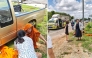 This handout photo taken and released on July 2, 2026, by Parichat Kochakueng shows friend and nurse Wiwat Laonoi assisting injured Buddhist monks. Photo by Parichat Kochakueng / AFP