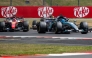 Mercedes' British driver George Russell (R) leads Ferrari's Monegasque driver Charles Leclerc (L) during the sprint race ahead of the Formula One British Grand Prix at the Silverstone motor racing circuit in Silverstone, central England, on July 4, 2026. (Photo by Andrej ISAKOVIC / AFP)