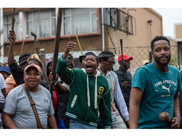 Protesters march during a demonstration against illegal immigration in Durban, South Africa, June 30, 2026. (Photo by Mbuthi Msweli/Xinhua)