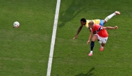 Norway's forward #09 Erling Braut Haaland (R) scores his teamｴs first goal during the 2026 World Cup round of 16 football match between Brazil and Norway at the New York/New Jersey Stadium in East Rutherford on July 5, 2026. (Photo by Jewel SAMAD / AFP)