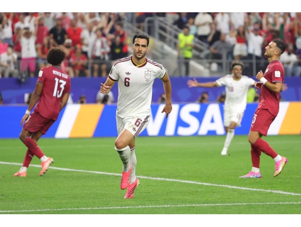 Mikel Merino #6 of Spain celebrates scoring his team's first goal during the FIFA World Cup 2026 Round of 16 match between Portugal and Spain at Dallas Stadium on July 06, 2026 in Arlington, Texas. (Photo by Alex Slitz / GETTY IMAGES NORTH AMERICA / Getty Images via AFP)