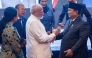 India's Prime Minister Narendra Modi (centre L) shakes hands with Indonesia's President Prabowo Subianto (R) during his visit at the parliament building in Jakarta on July 7, 2026. (Photo by KRISTIANTO PURNOMO / AFP)