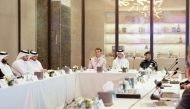 Director of the Government Communications Office and Chairman of the Permanent Web Summit Organising Committee H E Sheikh Jassim bin Mansour bin Jabor Al-Thani with other officials during the meeting.