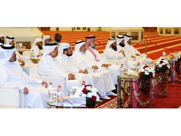 Minister of Awqaf and Islamic Affairs H E Ghanem bin Shaheen bin Ghanem Al Ghanim with other officials during the event.