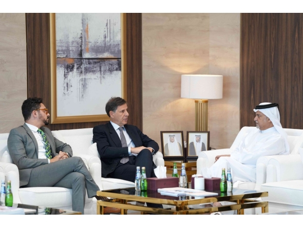 QC Board member Mohamed bin Ahmed Al Obaidly with Vice President for International Relations Mohamad Mourad and Director and Head of the International Office Rafael Solimeo. 