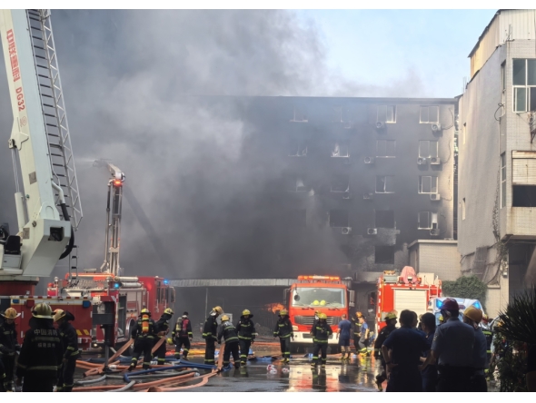 Firefighters work after a fire broke out at a footwear factory in Jiangtou Village, Chendai Township of Jinjiang City, southeast China's Fujian Province, on July 9, 2026. (Zheng Liang/Xinhua)
 