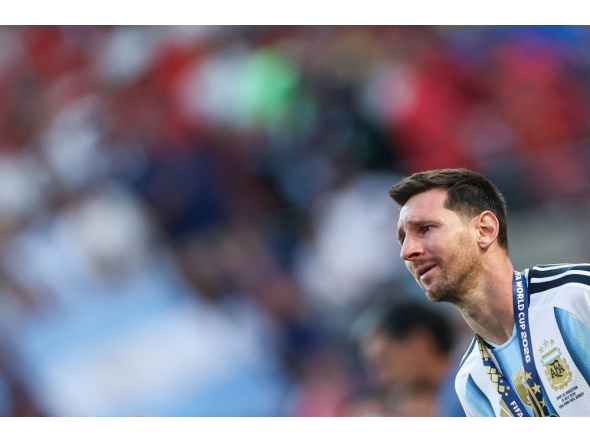 Argentina's forward #10 Lionel Messi reacts after losing the 2026 World Cup football tournament final match between Spain and Argentina at the New York/New Jersey Stadium in East Rutherford on July 19, 2026. (Photo by Patricia De Melo Moreira / AFP)