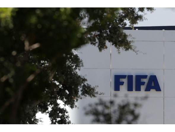The FIFA logo is seen at its Africa regional office in Sale on August 5, 2026. Photo by Abdel Majid BZIOUAT / AFP