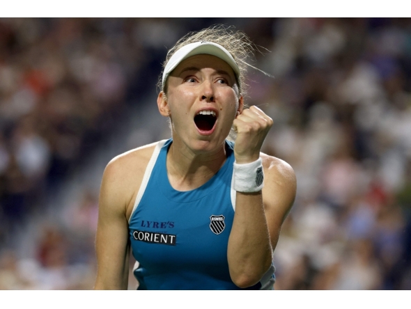 Ekaterina Alexandrova celebrates match point against Aryna sabalenka during day seven of the National Bank Open Presented by Rogers at Sobeys Stadium on August 08, 2026 in Toronto, Ontario. (Photo by Matthew Stockman/Getty Images/AFP