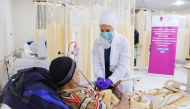 A patient during a dialysis session. 