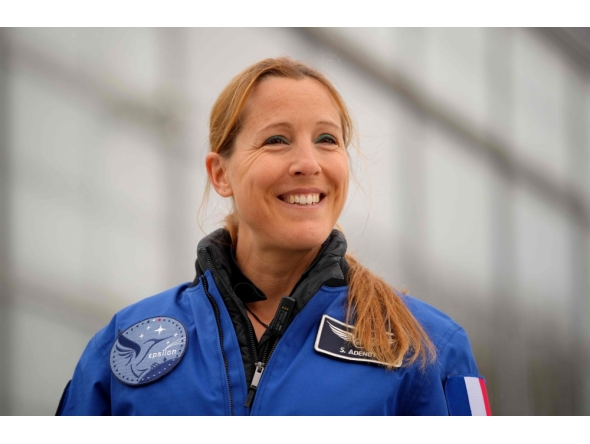 (FILES) French ESA astronaut Sophie Adenot addresses a press conference and plants a tree at the European Space Agency (ESA) in Cologne, western Germany on January 5, 2026.  (Photo by Pau BARRENA / AFP)