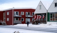 Greenlandic flags fixed on a building in Nuuk, Greenland. AFP file photo.