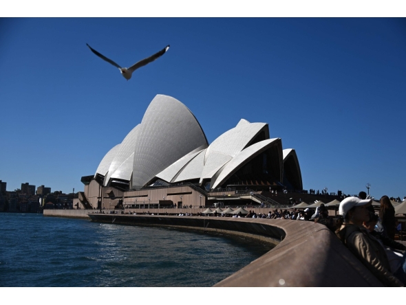 A seagull flies towards the Sydney Opera House in Sydney on August 24, 2026. (Photo by Saeed KHAN / AFP)