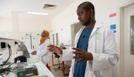 Senegalese pharmacist and Teranga Pharma CEO Dr. Mouhamadou Sow shows one of his laboratories during an interview in Mbao. (Photo by SEYLLOU / AFP)