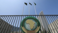 File photo showing the AU logo outside the headquarters building in Addis Ababa, Ethiopia. 