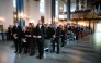 Norway's King Haakon VIII (R), Crown Princess Ingrid Alexandra (2ndR), Queen Sonja (2ndL) and Prince Sverre Magnus (L) attend a memorial church service for the late King Harald V at Asker Church in Asker, Norway, on August 30, 2026. Photo by Cornelius Poppe / NTB / AFP