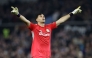 Aston Villa's Argentinian goalkeeper #23 Emiliano Martيnez celebrates his team's second goal during the UEFA Europa League, round of 16 second-leg football match between Aston Villa and Lille LOSC at Villa Park in Birmingham, central England on March 19, 2026. Photo by Darren Staples / AFP 