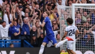 Chelsea's English midfielder #10 Cole Palmer (C) celebrates after scoring his team's fourth goal during the English Premier League football match between Chelsea and Brighton and Hove Albion at Stamford Bridge in London on August 30, 2026. (Photo by Adrian Dennis / AFP)