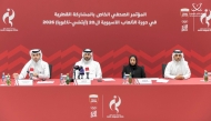 FROM LEFT: Head of the Media Delegation Abdullah Mohammed Al-Marri, Head of Qatar’s Administrative Delegation Ahmed Yousef Al-Darwish, Deputy Head of Qatar’s Administrative Delegation Iman Al-Emadi and Member of the Administrative Delegation Naji Al-Omari during a press conference in Doha yesterday.    
