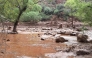 This handout image released by the Grand Canyon National Park Service via X (formerly Twitter) on August 30, 2026 shows remnants of stone bridge pylons along Bright Angel Creek following a flash flood that destroyed the footbridge on August 29. (Photo by J.THOMPSON and Handout / NATIONAL PARK SERVICE / AFP)