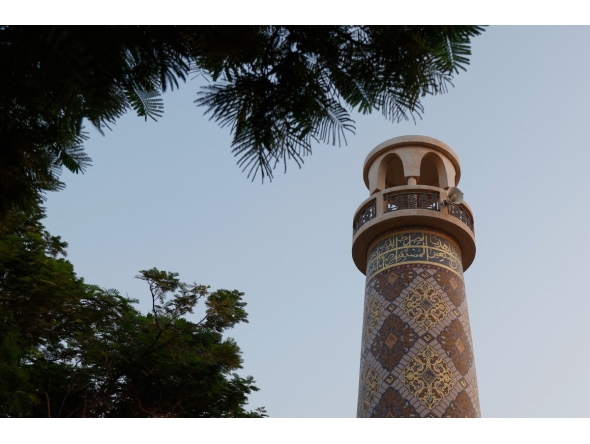 The Katara Mosque, also known as Qatar's Turquoise Mosque, designed by Turkish architect Zeynep Fadillioglu, is seen in Doha's Katara Cultural Village on August 27, 2026. (Photo by KARIM JAAFAR / AFP)