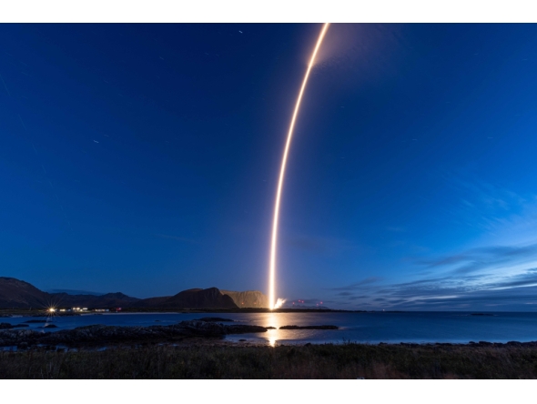 This handout photo released on September 6, 2026 by the German Isar Aerospace company shows the launch of a rocket into orbit from Andoya in Norway on September 5, 2026. (Photo by Handout / Isar Aerospace / AFP)