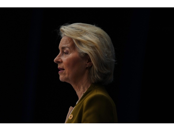 European Commission President Ursula von der Leyen delivers a speech during the International Space Summit at the Grand Palais in Paris on September 10, 2026. Photo by Aurelien Morissard / POOL / AFP