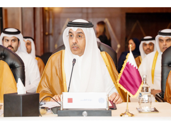Minister of Labour H E Dr Ali bin Smaikh Al Marri speaking at the event.