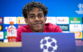 Barcelona's forward Lamine Yamal holds a press conference after a training session at the Joan Gamper training ground in Sant Joan Despi, near Barcelona, on September 8, 2026 on the eve of the UEFA Champions League first round day 1 football match against Feyenoord. (Photo by Josep LAGO / AFP)
