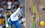 Rumesh Tharanga Pathirage in action (left) and photograph of his damaged javelins shared by the sports icon in his Instagram story. 