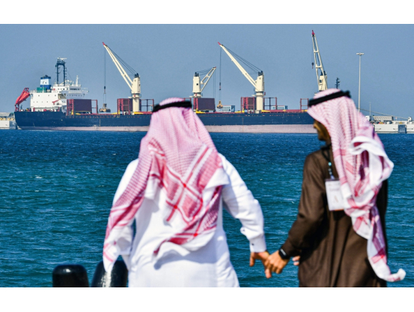 (Files) This picture taken on December 11, 2019, shows an oil tanker at the port of Ras al-Khair, about 185 kilometres north of Dammam in Saudi Arabia's eastern province overlooking the Gulf. (Photo by Giuseppe Cacace / AFP)