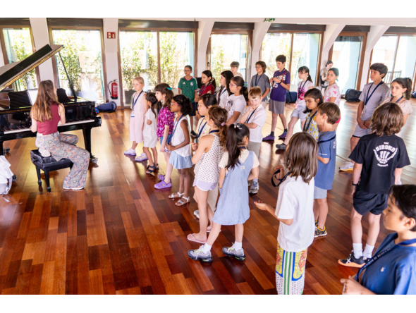 Children during a choir workshop.