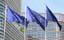 This photograph shows the European flags flapping in the breeze in front of the Louise Weiss building headquarters of the European Parliament, in Strasbourg, eastern France on September 17, 2026. (Photo by Jean-Christophe VERHAEGEN / AFP)