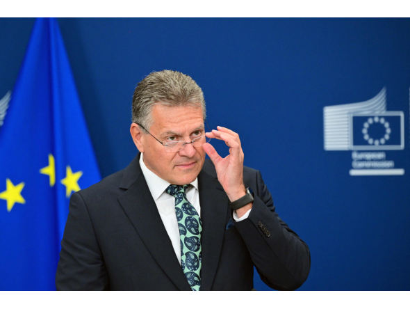 EU Commissioner for Trade and Economic Security, Interinstitutional relations and Transparency Maros Sefcovic gives a press conference on EU-Philippines trade relations in Brussels on September 22, 2026. (Photo by Nicolas TUCAT / AFP)