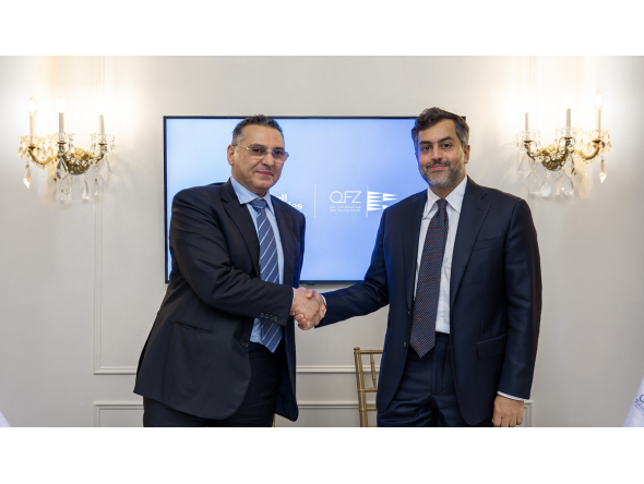 CEO of QFZ Sheikh Mohammed bin Hamad bin Faisal Al-Thani and Vice President, Process Technology at Honeywell Technologies Matt Spalding during the MoU signing.