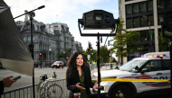 MS Now White House Correspondent Laura Barrَn-Lَpez works on a street corner near the White House in Washington, DC, on September 24, 2026. Photo by Mandel NGAN / AFP