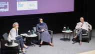 H E Sheikha Al Mayassa bint Hamad bin Khalifa Al Thani (centre) with President of the Institut du monde arabe (IMA) in Paris Anne-Claire Legendre (left) and Dr. Safwan Masri during the event yesterday.