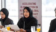 Advisor to the Prime Minister for Public Health Affairs and former Minister of Public Health, H E Dr. Hanan Mohamed Al Kuwari delivering remarks at the high-level event. 