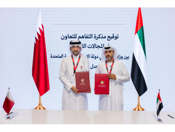 Minister of Justice and Minister of State for Cabinet Affairs Ibrahim bin Ali Al Mohannadi and Minister of Justice of the United Arab Emirates H E Abdullah bin Sultan bin Awad Al Nuaimi signed an MoU on legal cooperation.