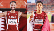 Qatar’s Bassem Hemeida celebrates after winning the gold medal. (AFP) (Right) Zakaria Ibrahim claimed bronze in the 3,000m steeplechase